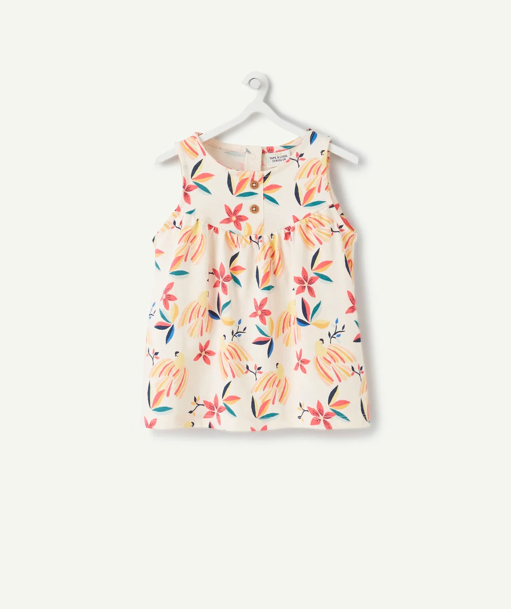 T-SHIRT SANS MANCHES BÉBÉ FILLE EN COTON BIO IMPRIMÉ TROPICAL