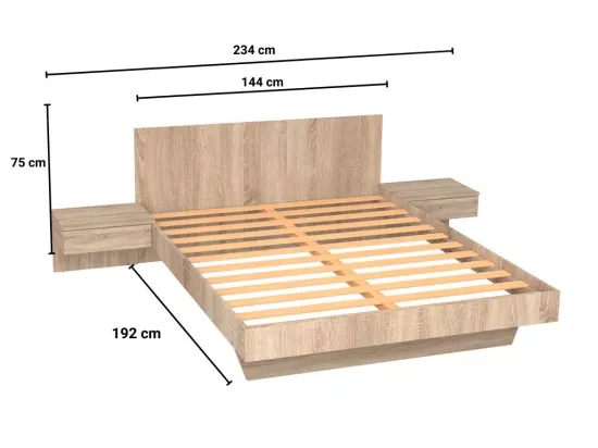 Lit avec chevets 140 x 190 cm - Coloris : Naturel - MARVELLOUS