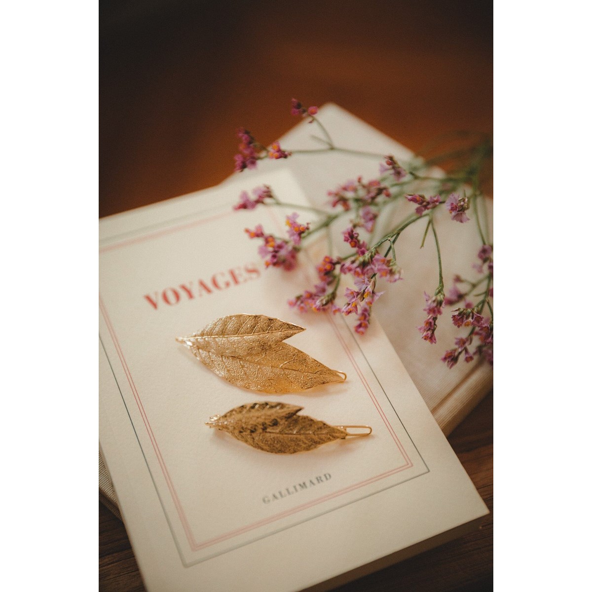 maxi barrette feuilles doré à l'or fin - THALIE