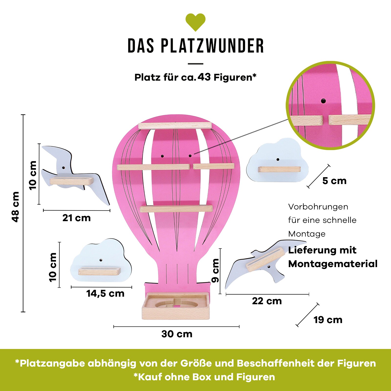 BOARTI Holz Heißluftballon Set Kinder Regal Toniebox Figuren Wandregal Tonies