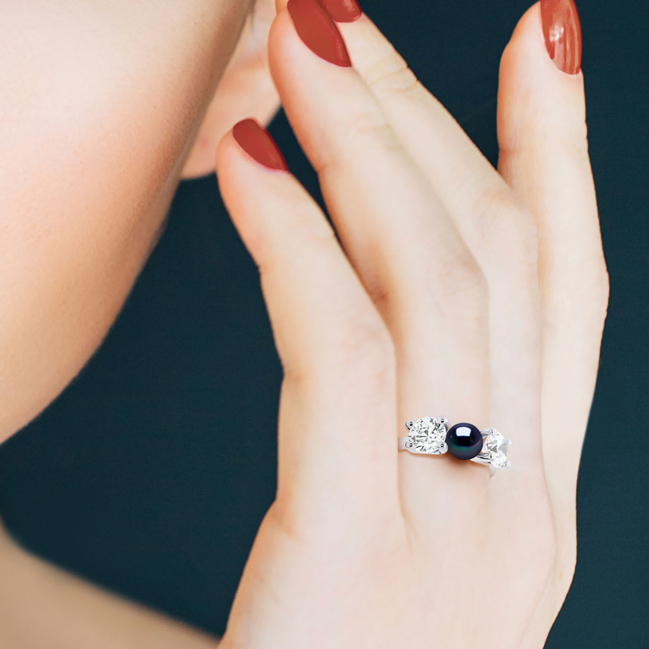 Mitzuko Bague réglable Argent Perle d'Eau Douce noire