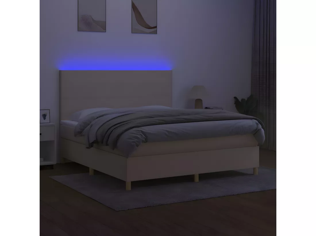Sommier tapissier avec matelas et LED Crème 160x200 cm Tissu