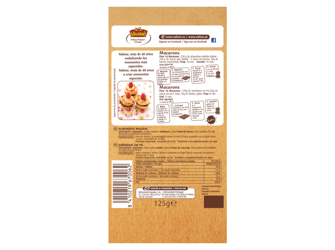 ENFEITES VAHINÉ AMENDÔAS EM PÓ 125G