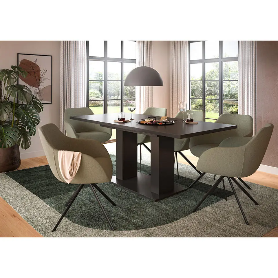 Hioshop Motion eetkamertafel dubbele zuilpoot 90x150/190cm incl 1 verlengblad