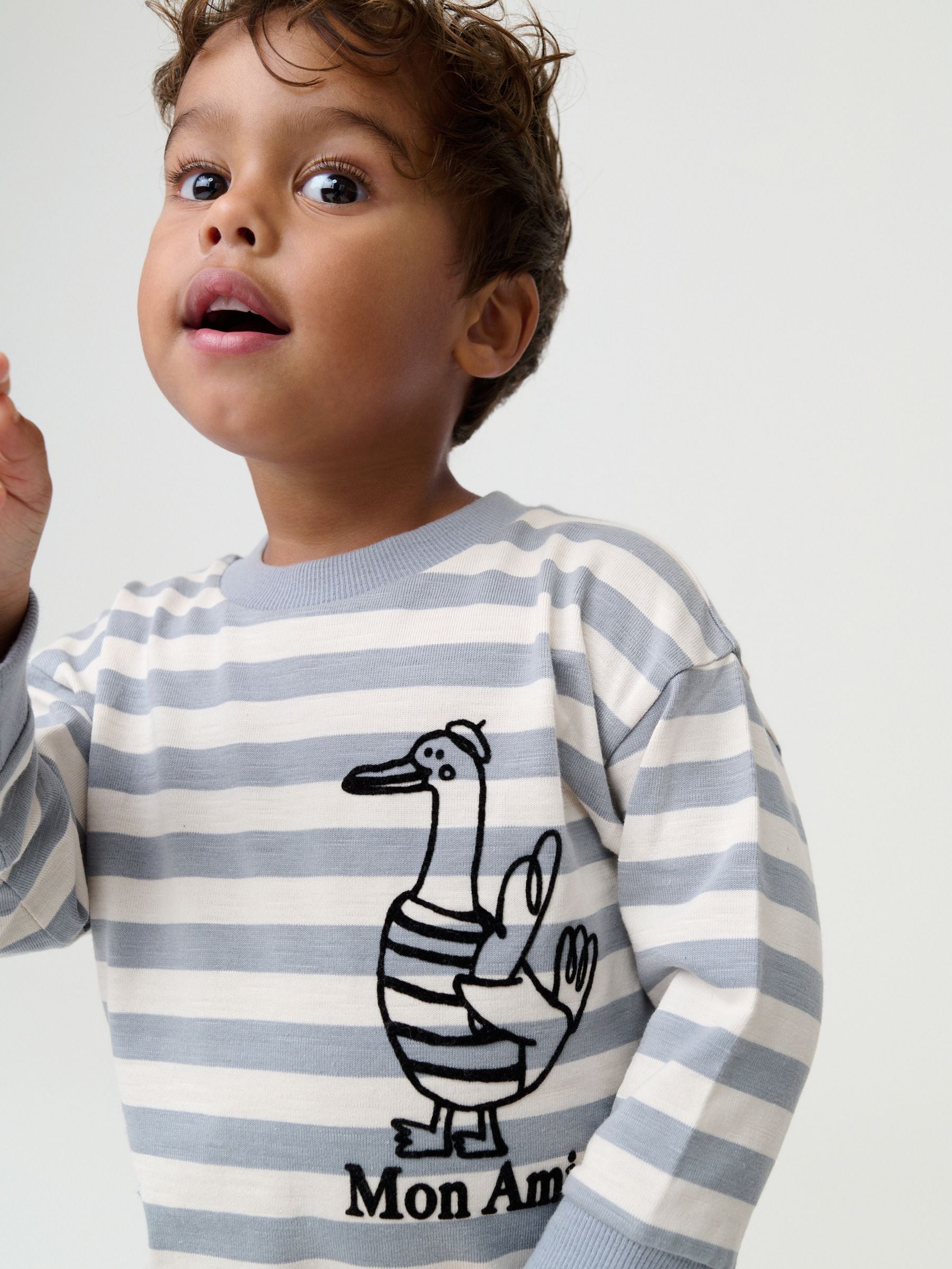 Grijs met eendjes - T-shirt met lange mouwen en print op de rug (3mnd -8jr)