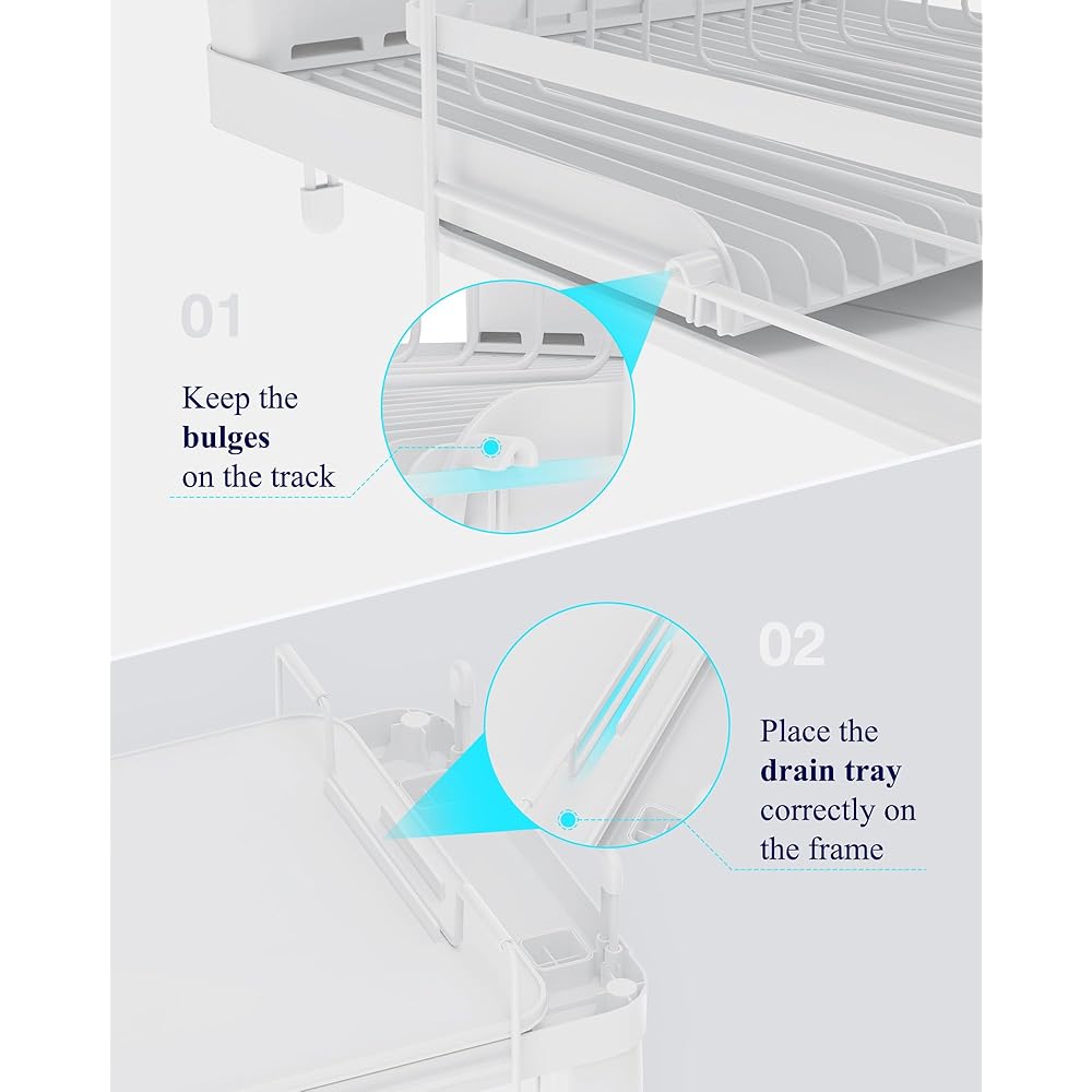 Kitsure Grand égouttoir à vaisselle – Égouttoir à vaisselle extensible multifonction pour comptoir de cuisine, égouttoir à vaisselle antirouille avec couverts et porte-gobelets, 68,6 x 32,8 cm (L x : Cuisine et Maison