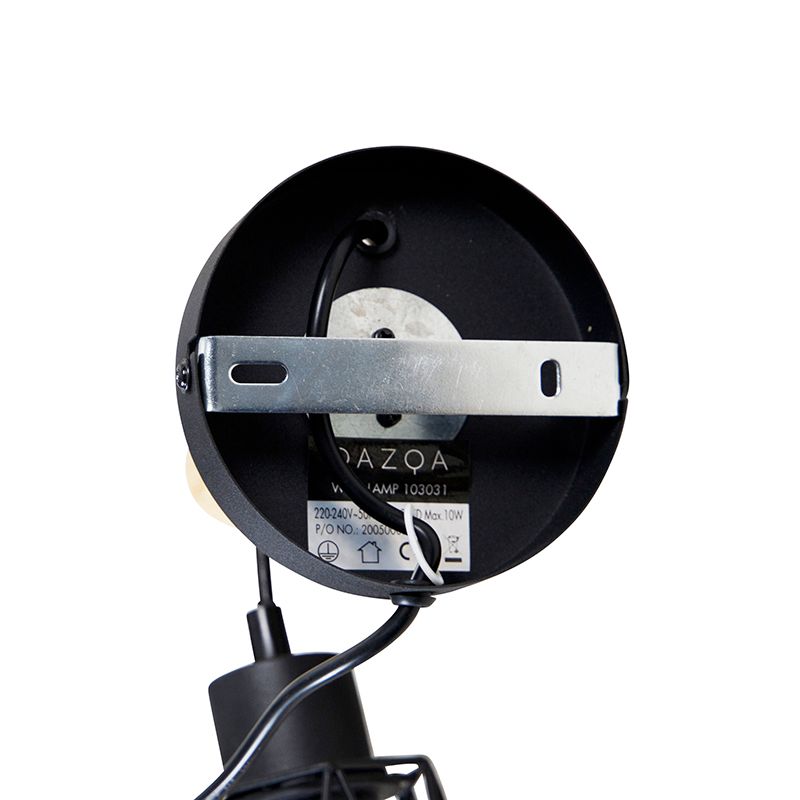 Landelijke wandlamp zwart met hout - Dami Frame