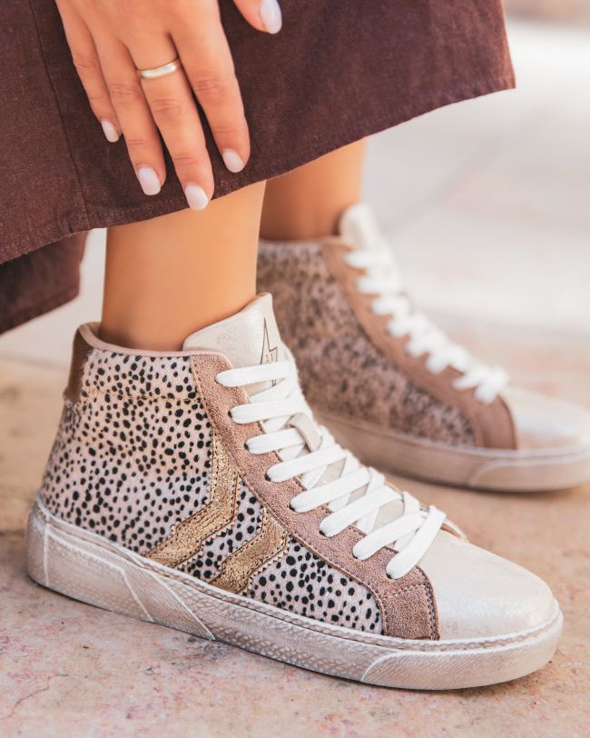 Basket femme montante léopard - CL61 TAUPE