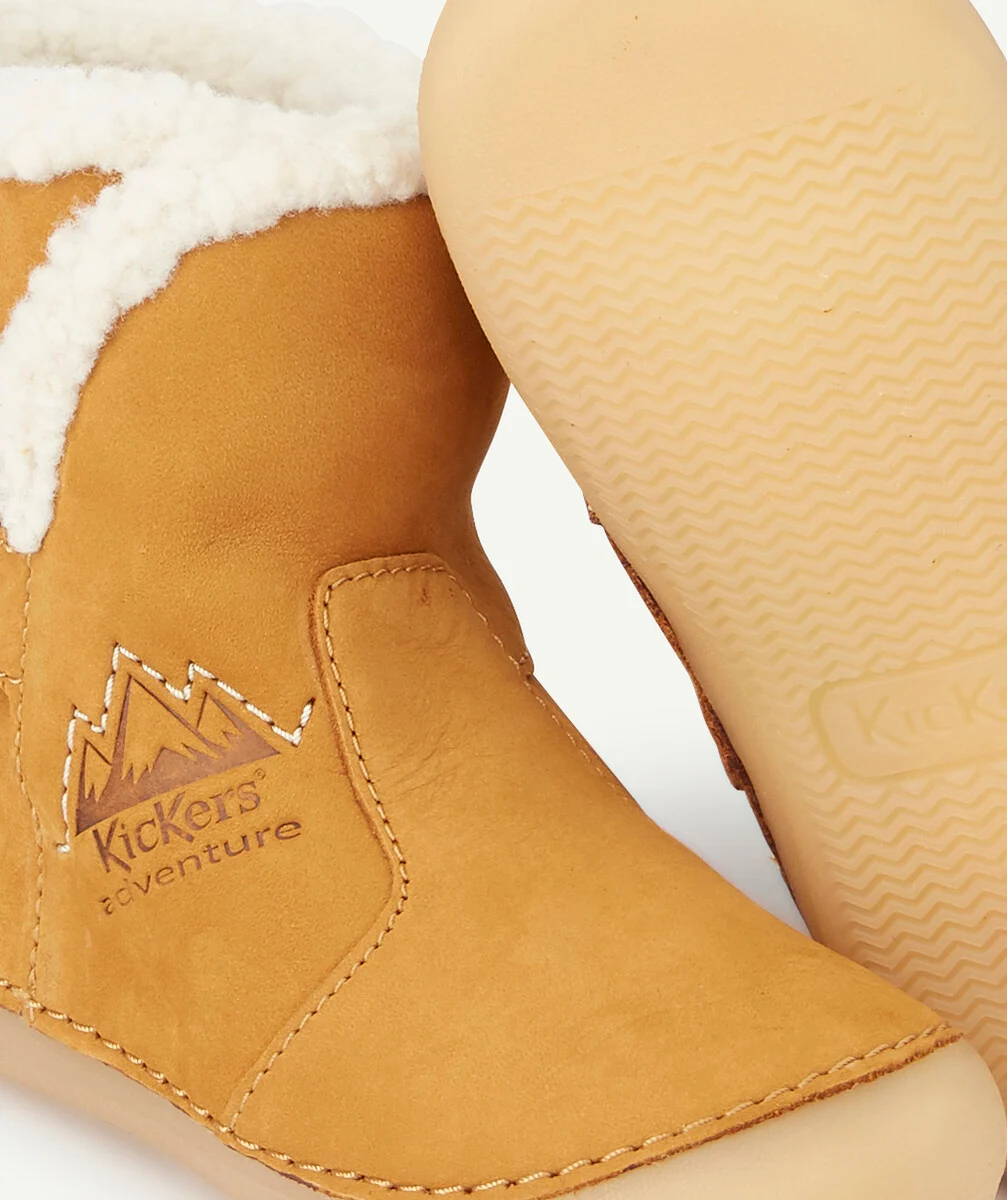KICKERSLES BOOTS CAMEL EN CUIR AVEC IMITATION FOURRURE