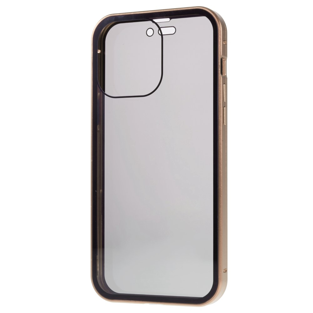 iPhone 14 Pro Magnetische Alu Schutzhülle mit Panzer Glas Backcover   Privacy Glas Displayschutz (Magnet-Technologie) - Gold