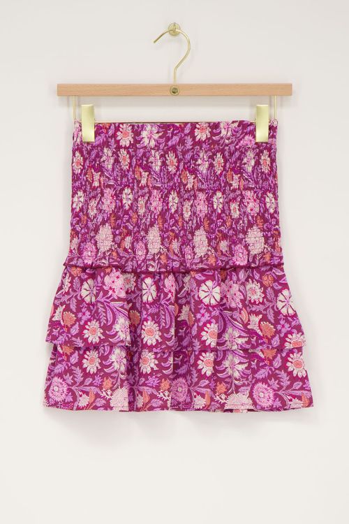 Paars rokje met roze bloemenprint print en smock