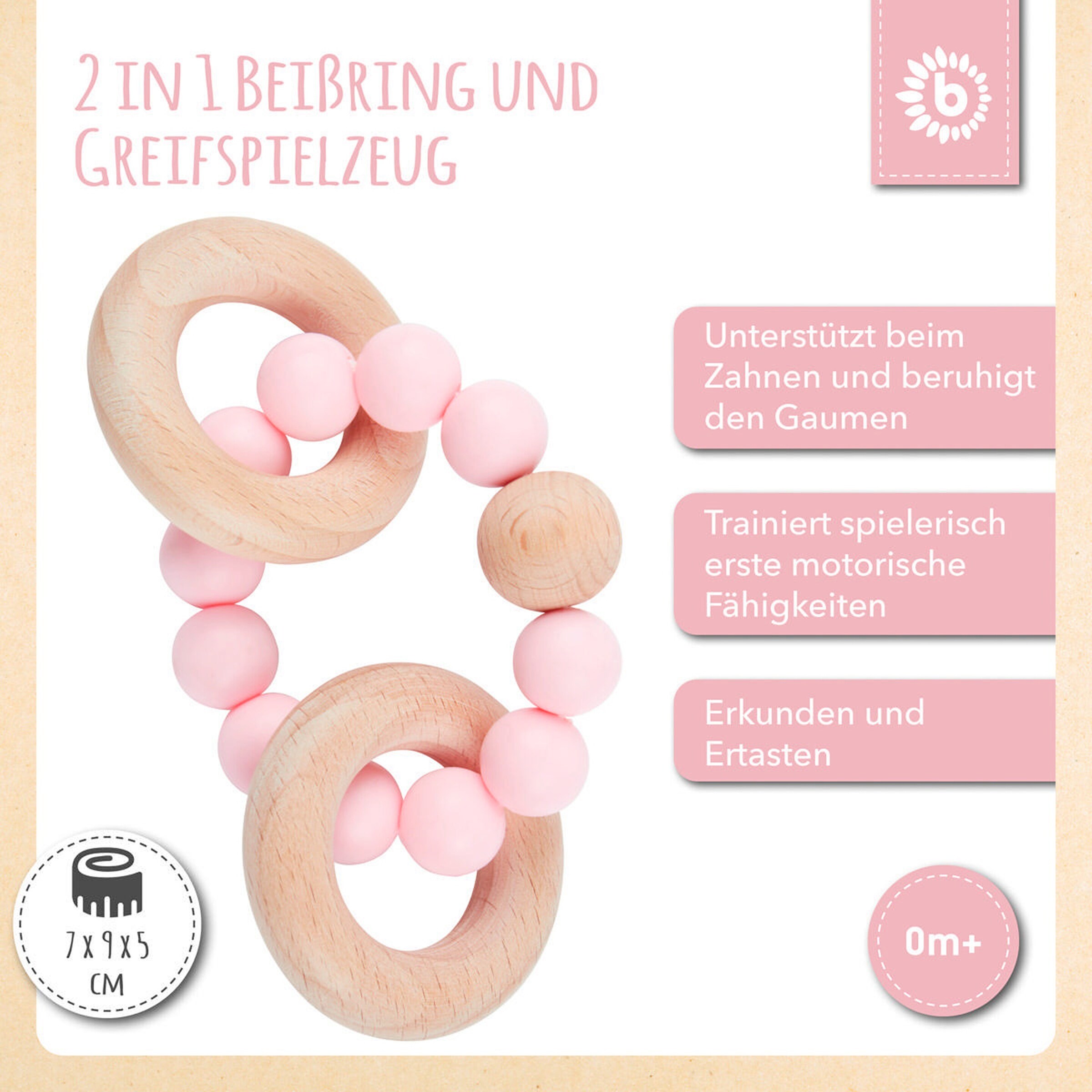 Bieco Beißring mit Silikon Perlen - ab Geburt Rosa