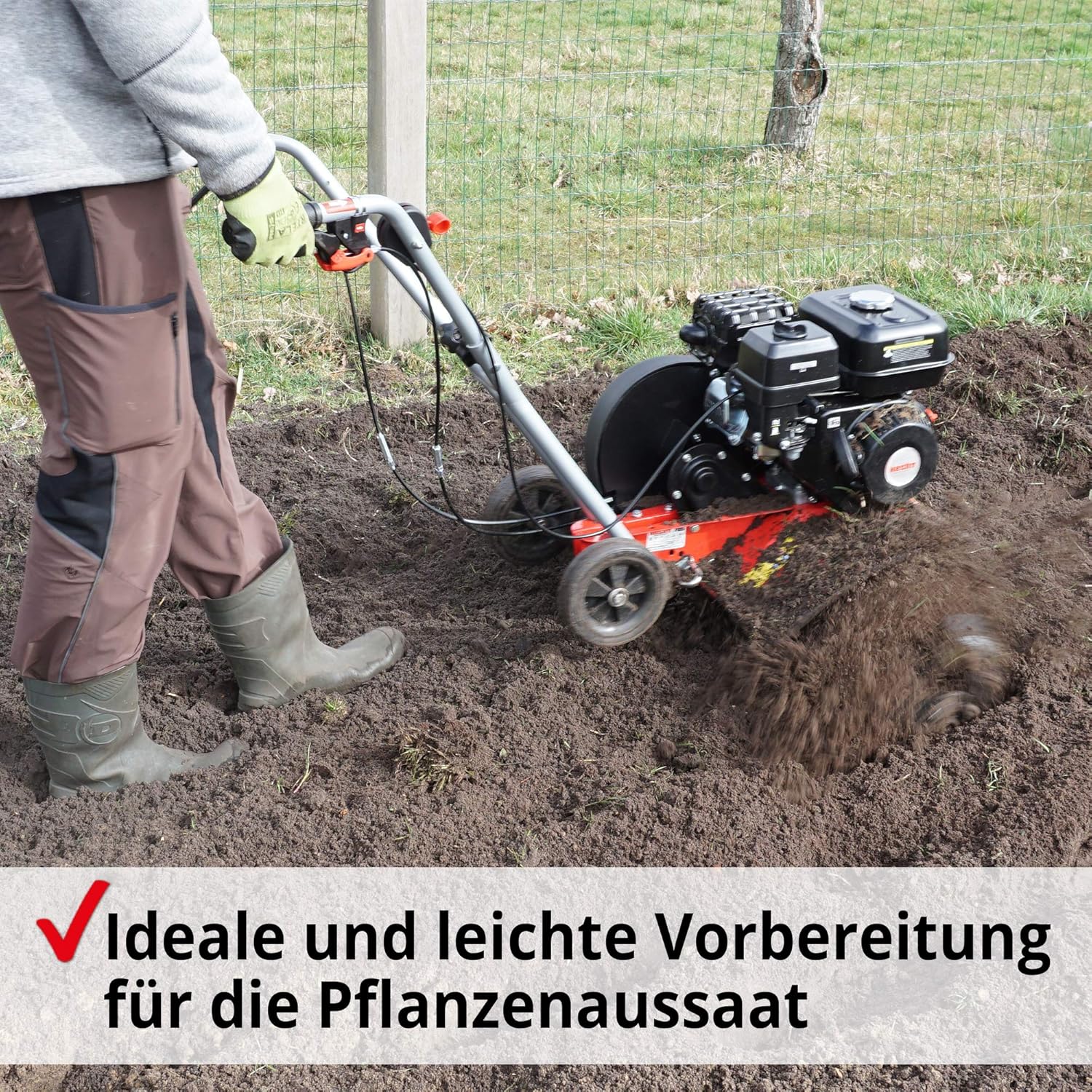 HECHT Starke 4,5 kW / 6,5 PS Benzin Motorhacke I 4-Takt Motor I 32-84 cm Arbeitsbreite I 24 robuste Messer – bis 32 cm tief Garten umgraben und Boden auflockern I Gartenfräse Benzin - Bodenfräse