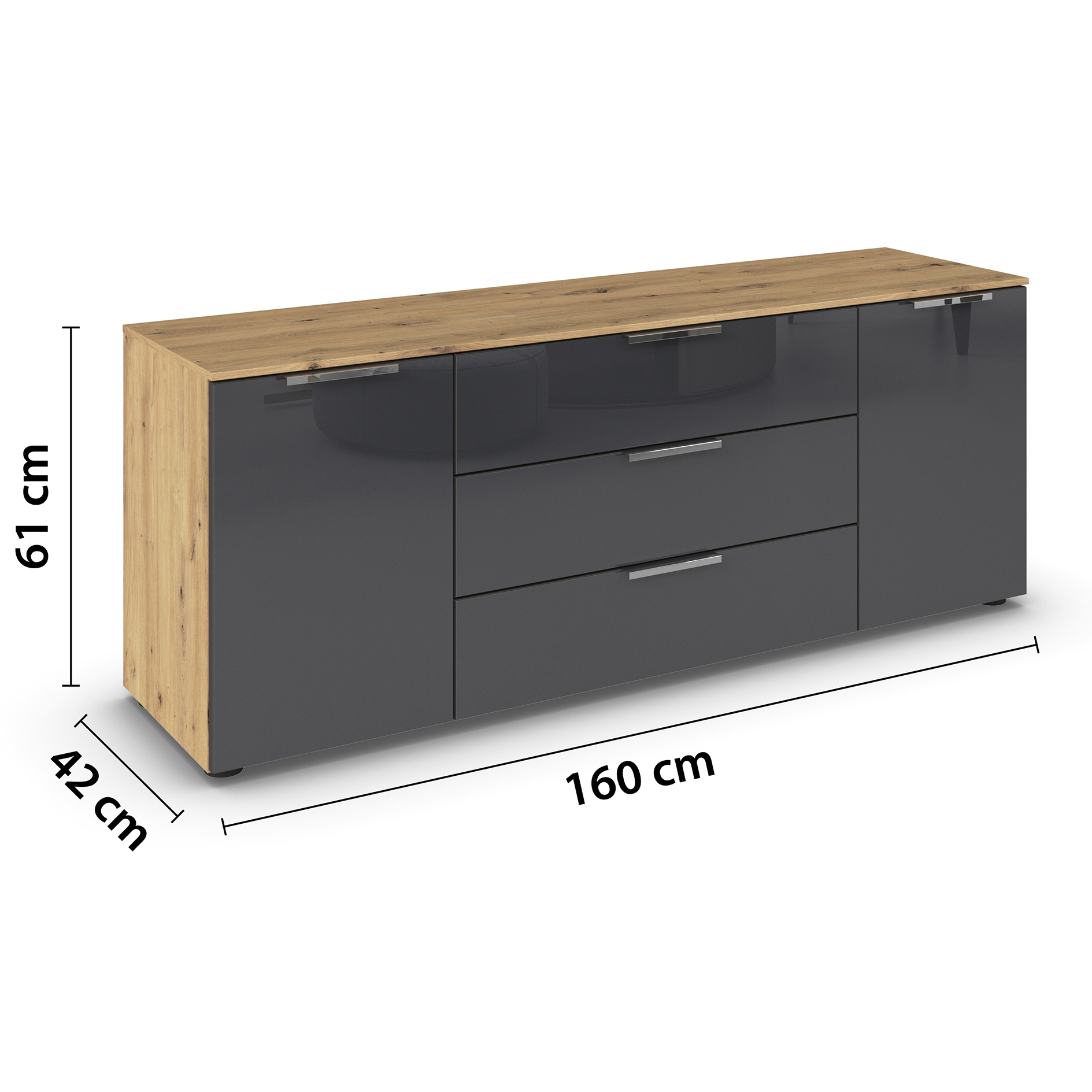 Lowboard - Artisan Eiche-Basalt - Glasfront - 160 cm