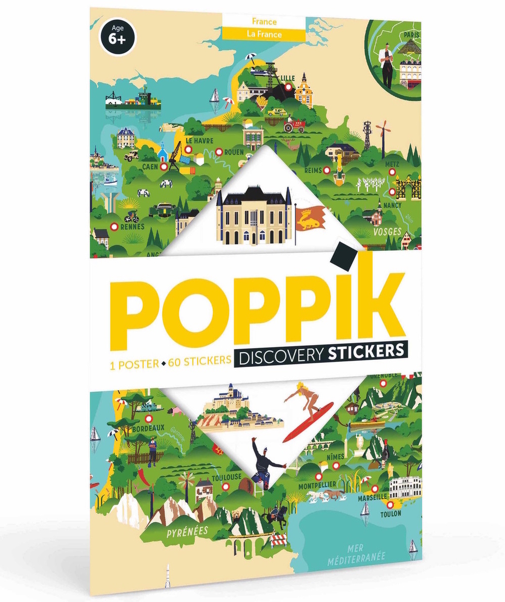 POPPIKPOSTER ÉDUCATIF AVEC 64 STICKERS CARTE DE FRANCE