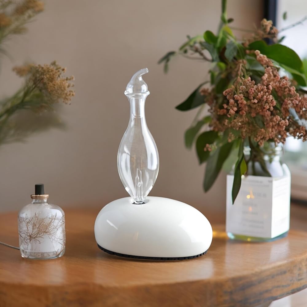 Zen’Arôme Diffuseur par Nébulisation Dan – Diffuseur d’Huiles Essentielles à Froid qui Conserve les Vertus des Huiles pour l’Aromathérapie – Nébulisateur En Céramique et en Verre – Puissance Ajustable : Hygiène et Santé