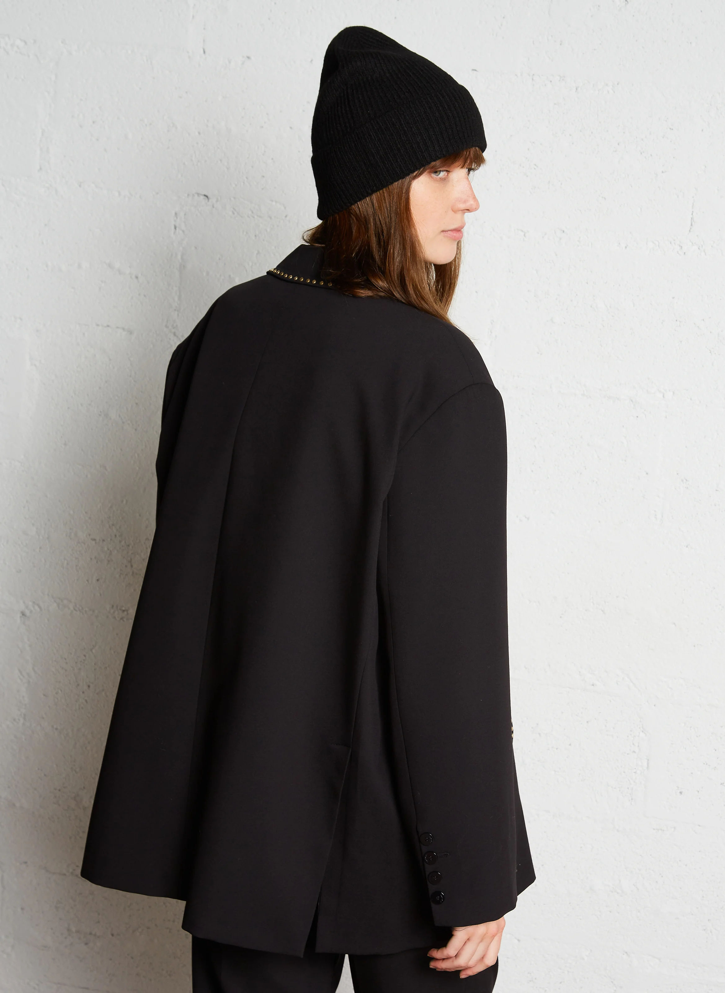 Veste de tailleur oversize à studs| Noir