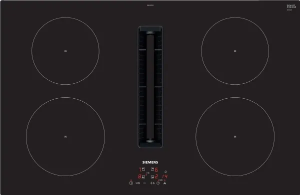 Siemens iQ300 EH811BE15E - Induktions kogeplade - 4 plader - Niche - bredde: 75 cm - dybde: 49 cm - Klasse B - rammeløs - sort med downdraft-udstødning (ekstraktion og recirkulation med ekstra ekstraktion og recurkulationssæt)