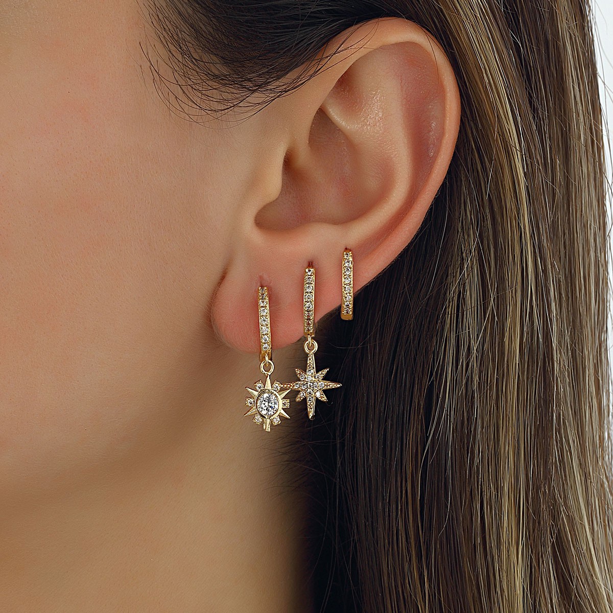 Trio de boucles d'oreilles - Laiton plaqué or & zircons