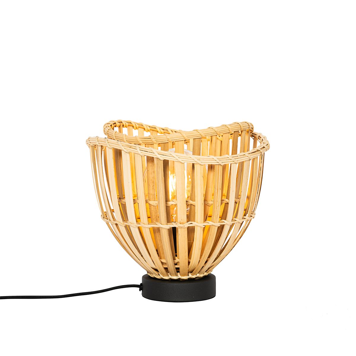 Oosterse tafellamp zwart met naturel bamboe - Pua