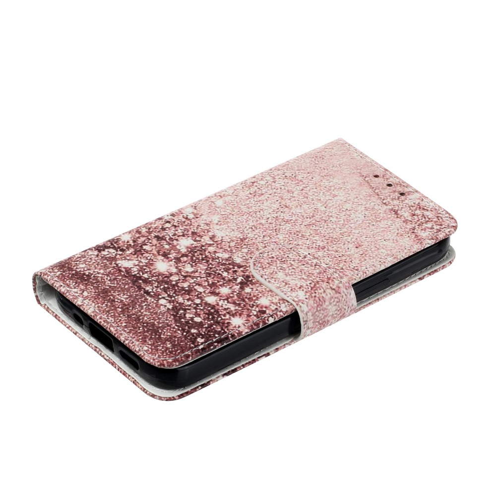 iPhone 13 Leder Tasche Flip Cover Glitzer Optik - Roségold