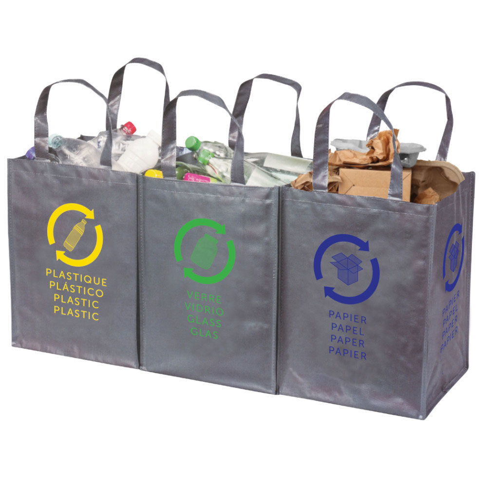 Sac de tri plastique verre papier x 3