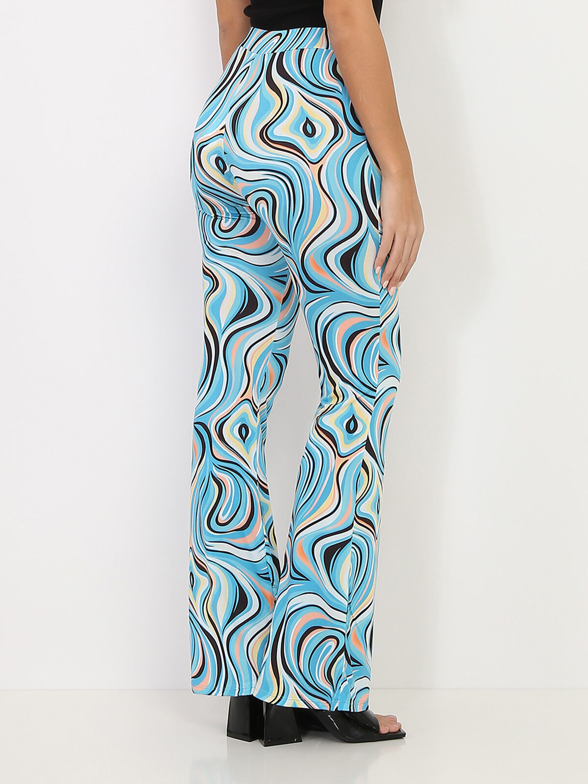 Pantalon évasé à motif rétro- Bleu