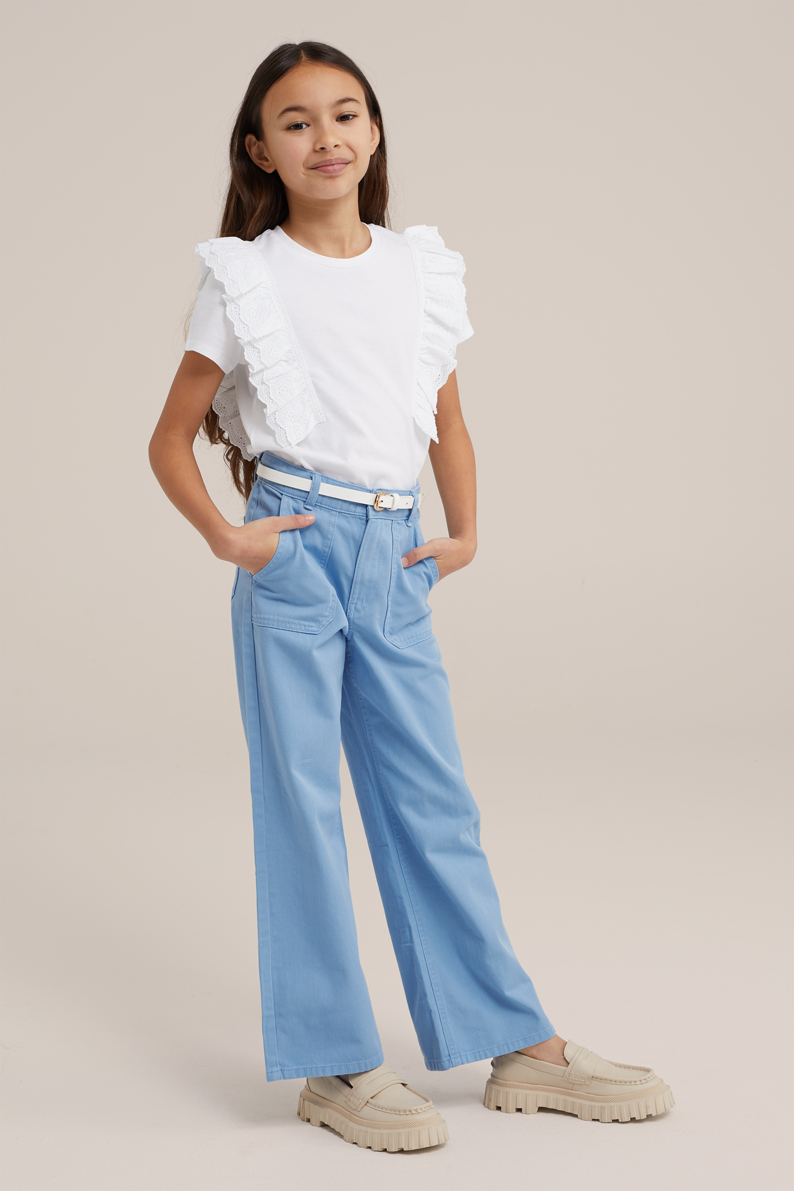 Meisjes T-shirt met ruches WE Fashion Wit