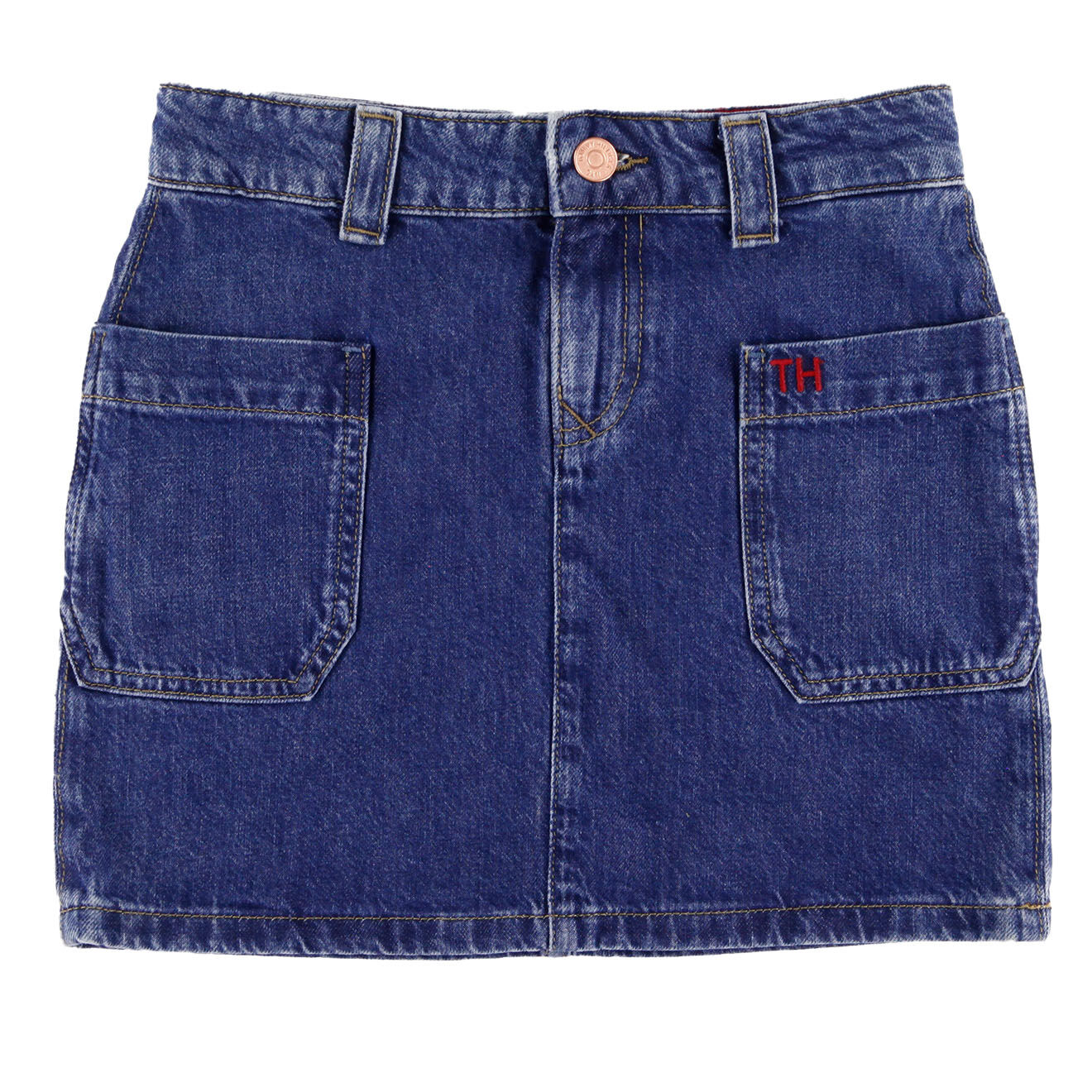 Tommy Hilfiger Jupe courte en jean à petit logo brodé bleue