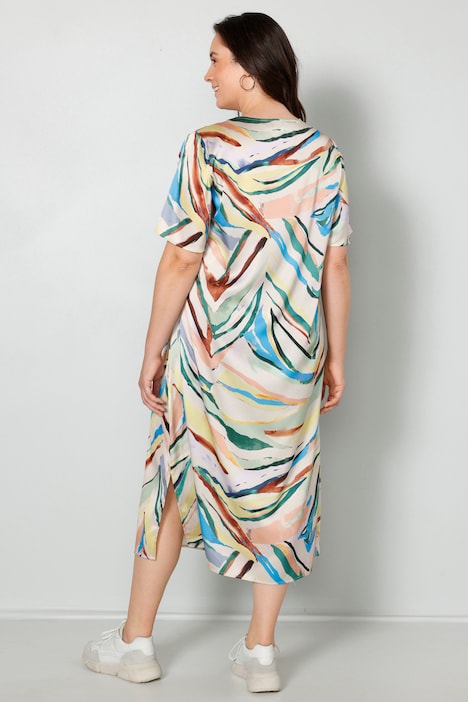 Midikleid, Alloverdruck, Halbarm mit Schlitz