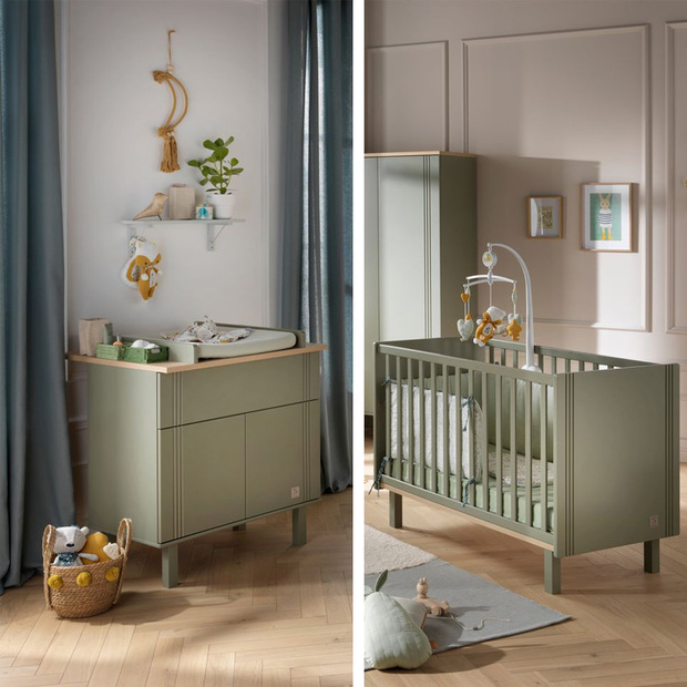 Chambre DUO Lit 60x120 Commode ELEONORE Kaki - SAUTHON