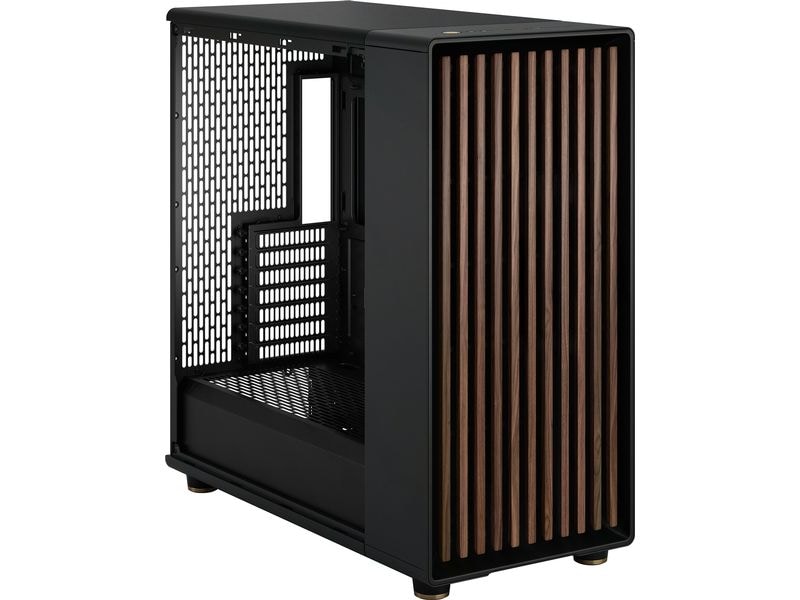 Fractal Design PC-Gehäuse North XL TG Schwarz Elegantes Gehäuse mit Seitenfenster und offener Front aus echtem Walnussholz