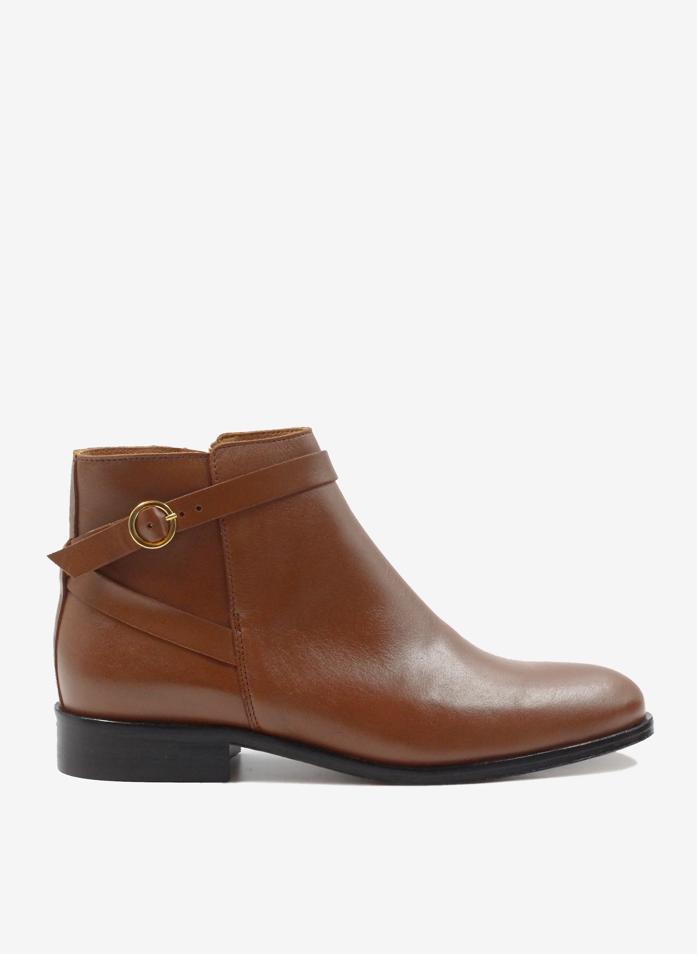 Bottines cavalières plates cuir lisse | Marron