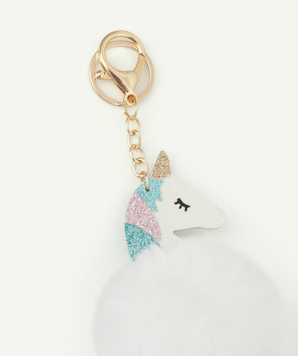PORTE-CLÉS FILLE AVEC POMPON ET LICORNE PAILLETÉ
