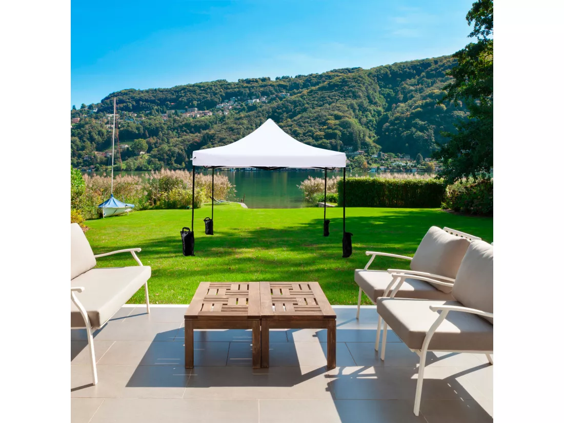 Gazebo Chapiteau Pliant Blanc 4 Poid Métal Polyester Jardin 3x3