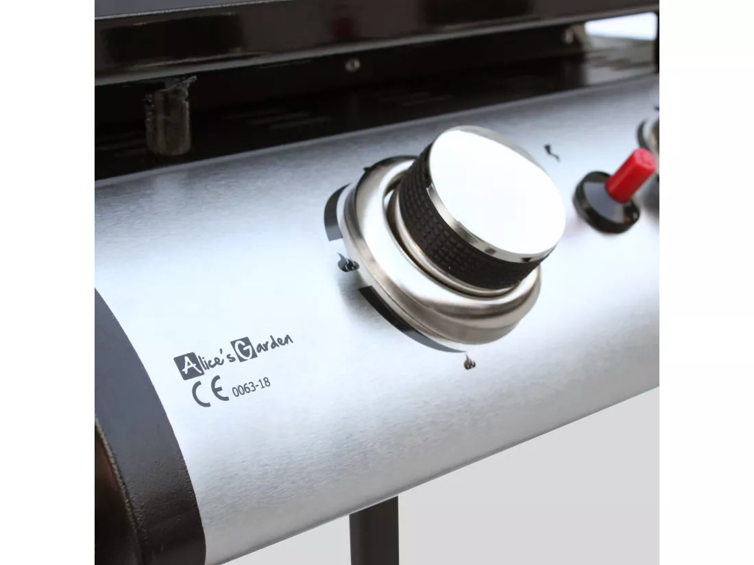 Plancha au gaz 2 brûleurs sur chariot - Porthos - 5kW. plancha à gaz avec desserte . cuisine extérieure. plaque émaillée. inox. barbecue