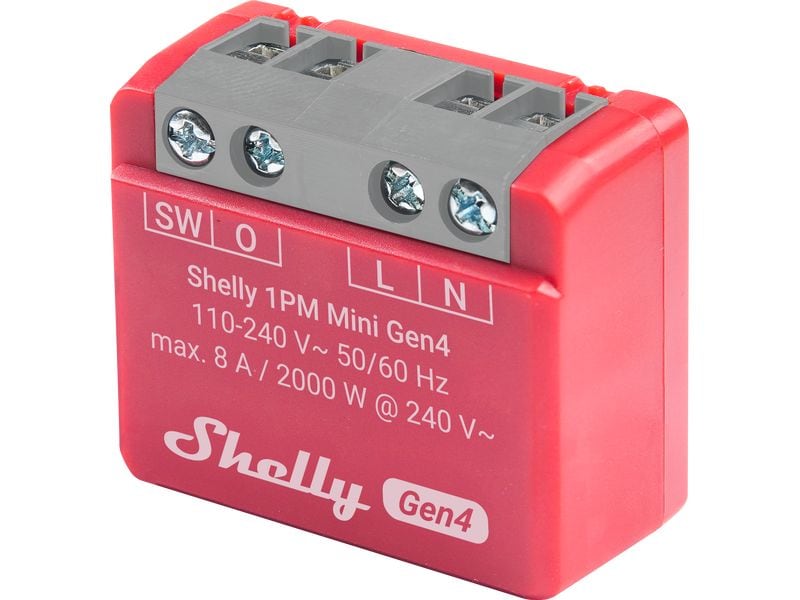 Shelly WLAN-Schaltaktor 1PM Mini Gen4 WiFi-Switch Rot, 8 A Wi-Fi-gesteuerter, intelligenter Schalter