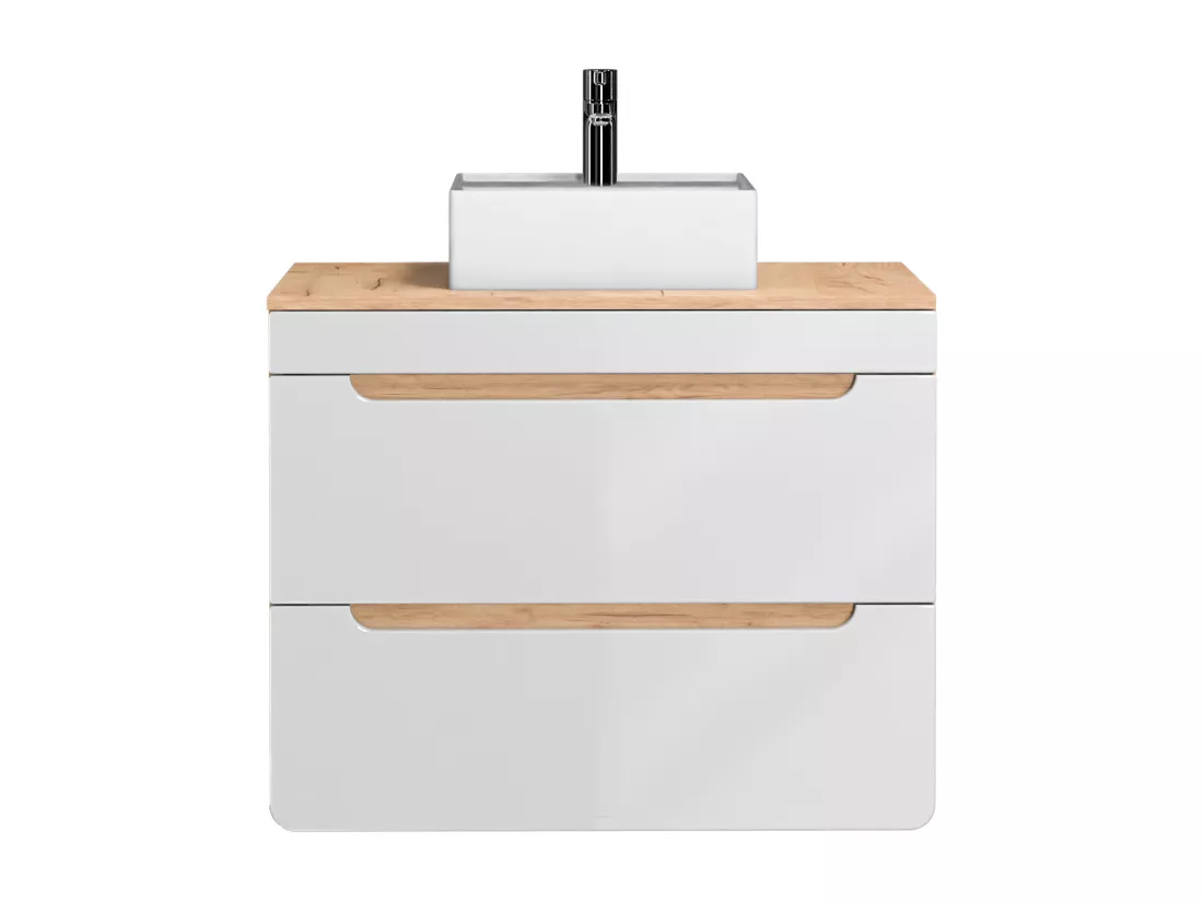 Meuble de salle de bain suspendu avec vasque à poser - Coloris naturel et blanc - 80 cm - ARUBA