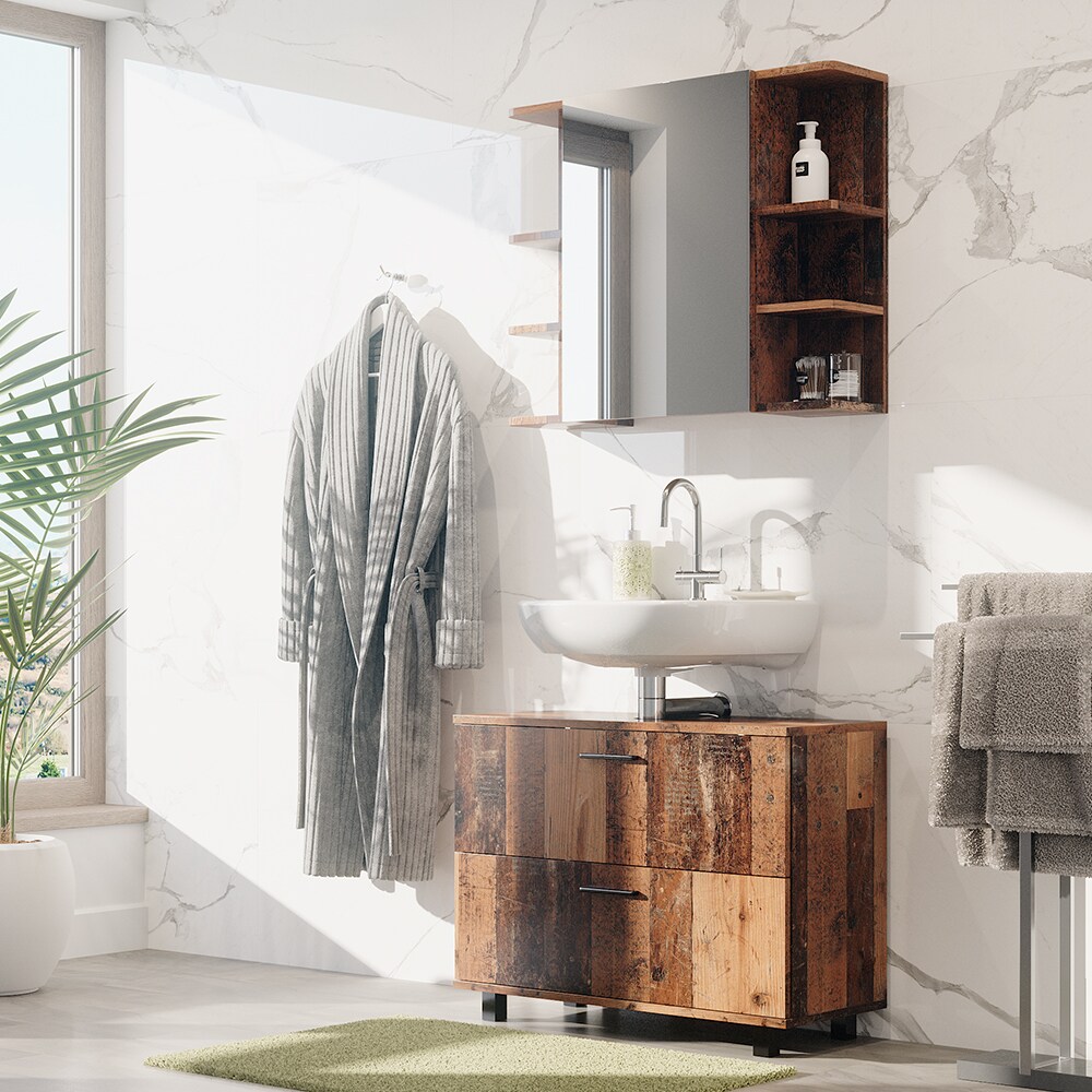 Vicco Badmöbelset Ilias Old Style modern Badezimmerschrank Badschrank Badezimmermöbel Waschtischunterschrank Waschbeckenunterschrank Spiegelschrank Schranktür Schrankfach Schrankschublade
