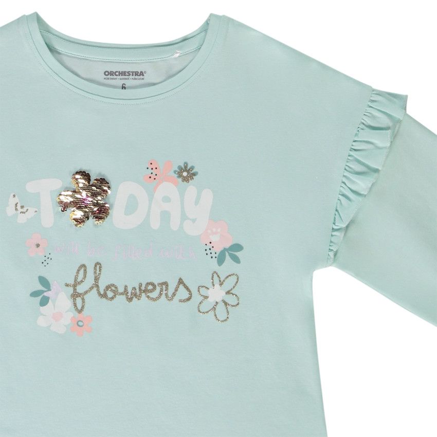 T-shirt manches longues fantaisie à sequins magiques pour fille - Bleu