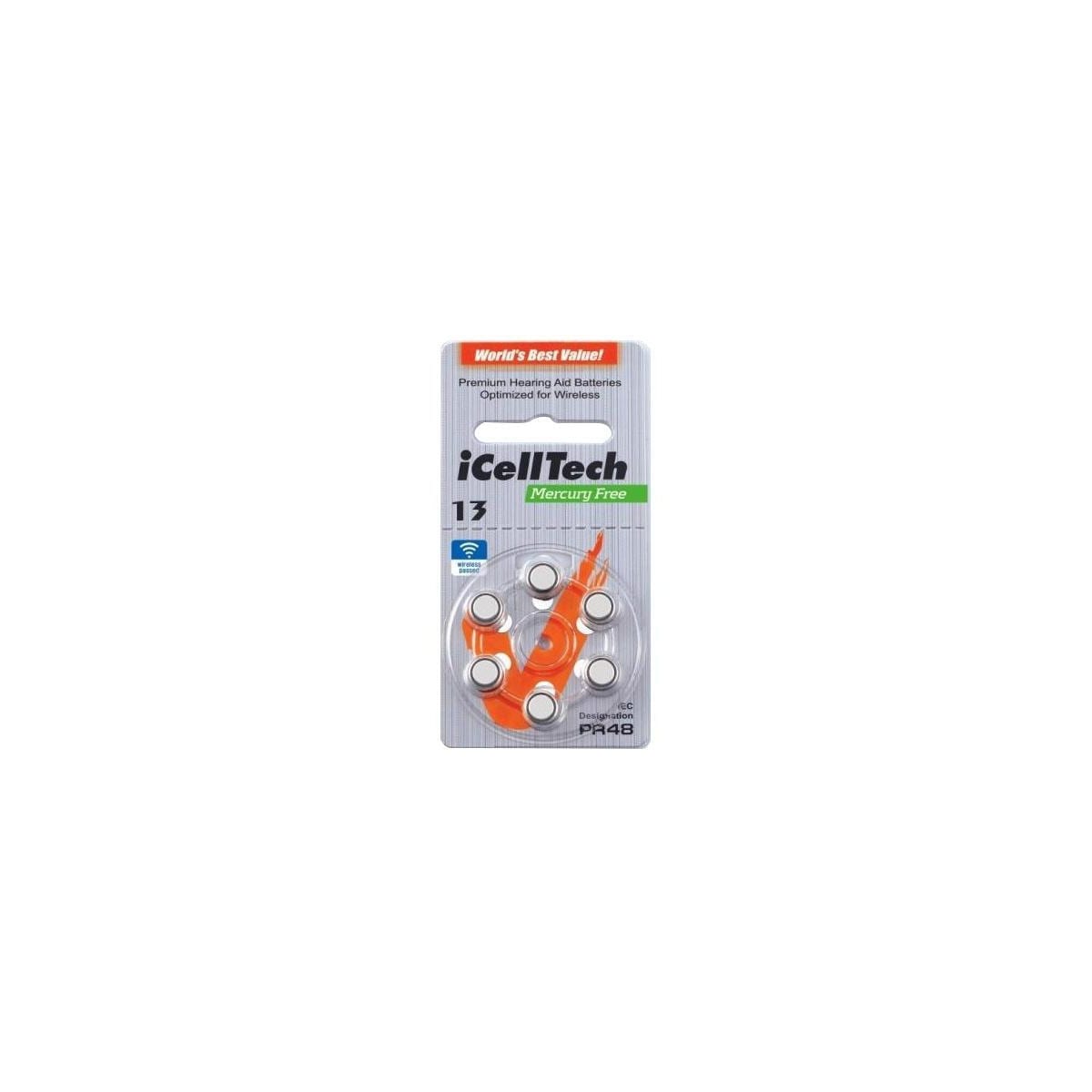 iCellTech 13 PR48  Zinc-Air, Mercury free, 1.1V, 6-pack