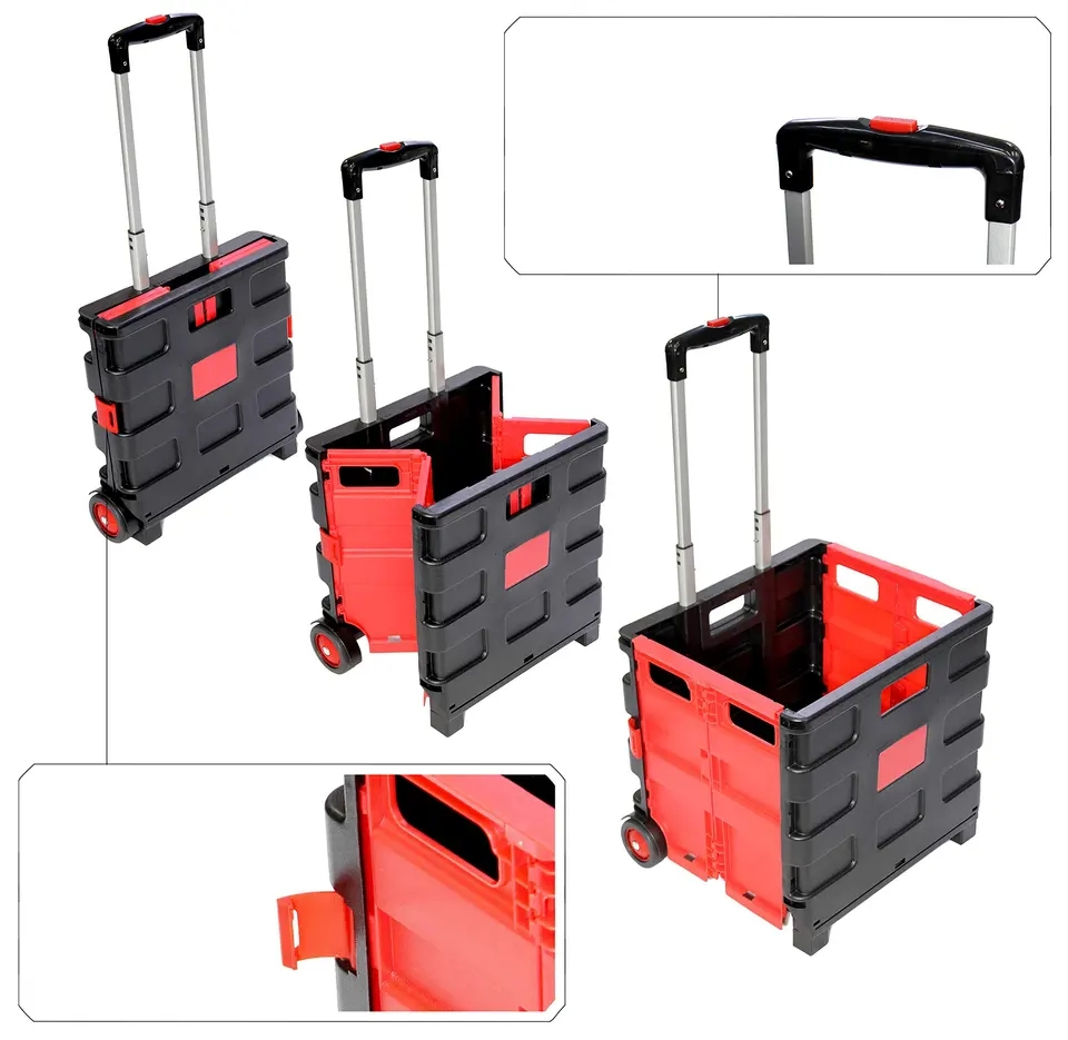 (43x43cm) Klappbarer Einkaufs Trolley Transportbox Shopping Kiste Umzugswagen mit Rädern / Teleskop Griff