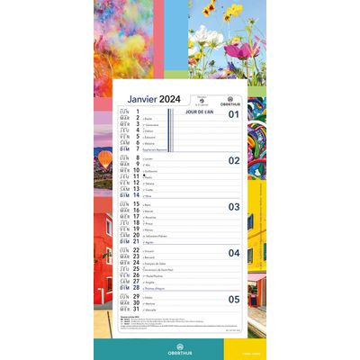 Calendrier mensuel en papier sur plaque nova - 16 x 33 cm - différents modèles disponibles - Oberthur