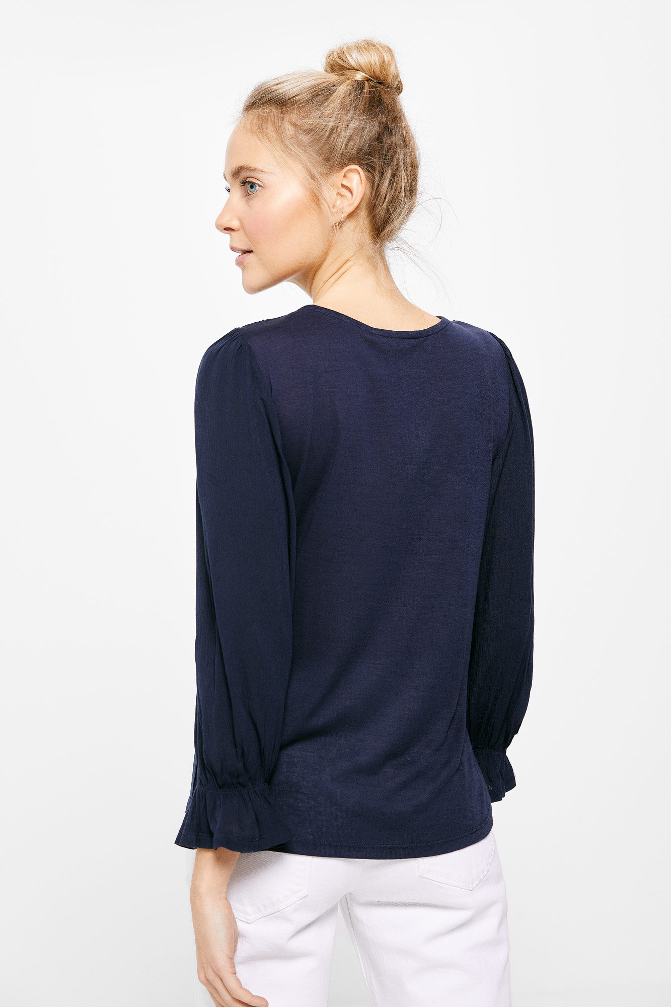 Camiseta bimaterial lisa - azul marinho