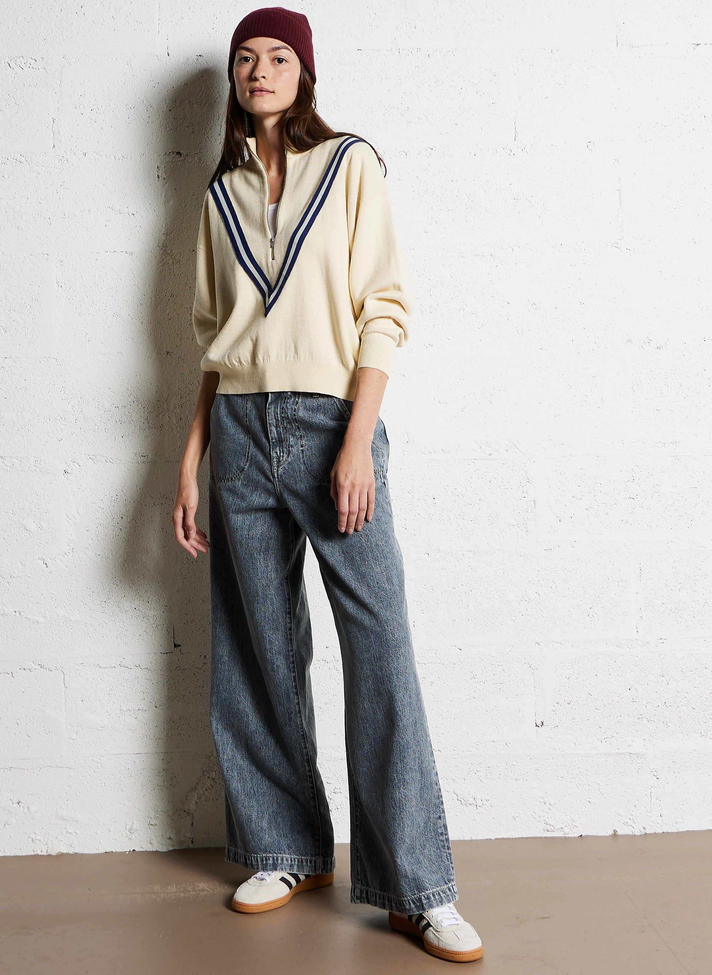 GOPPO - Pull col montant en coton mélangé | Beige