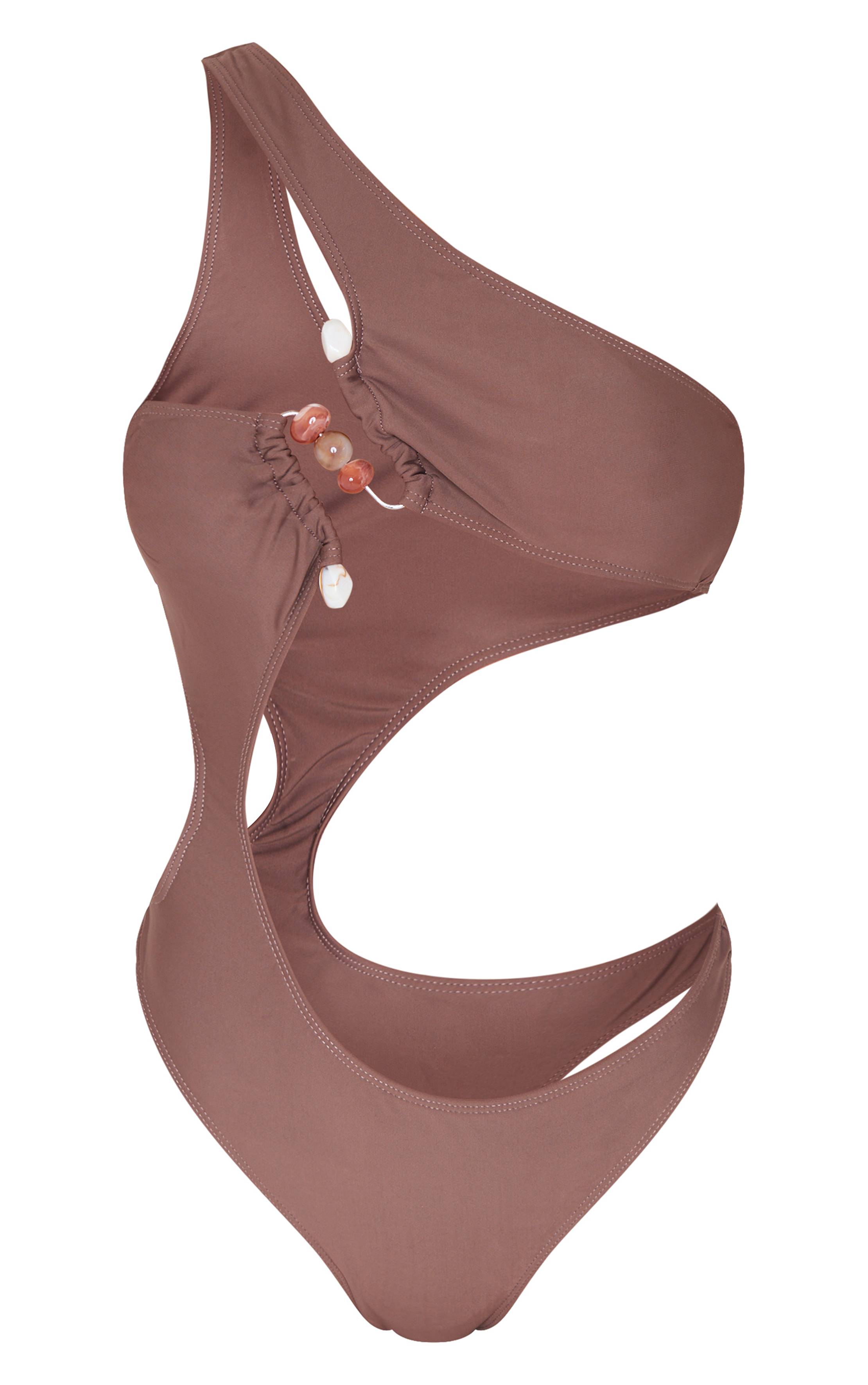 Chocolat Maillot De Bain Échancré Avec Ornements De Pierres