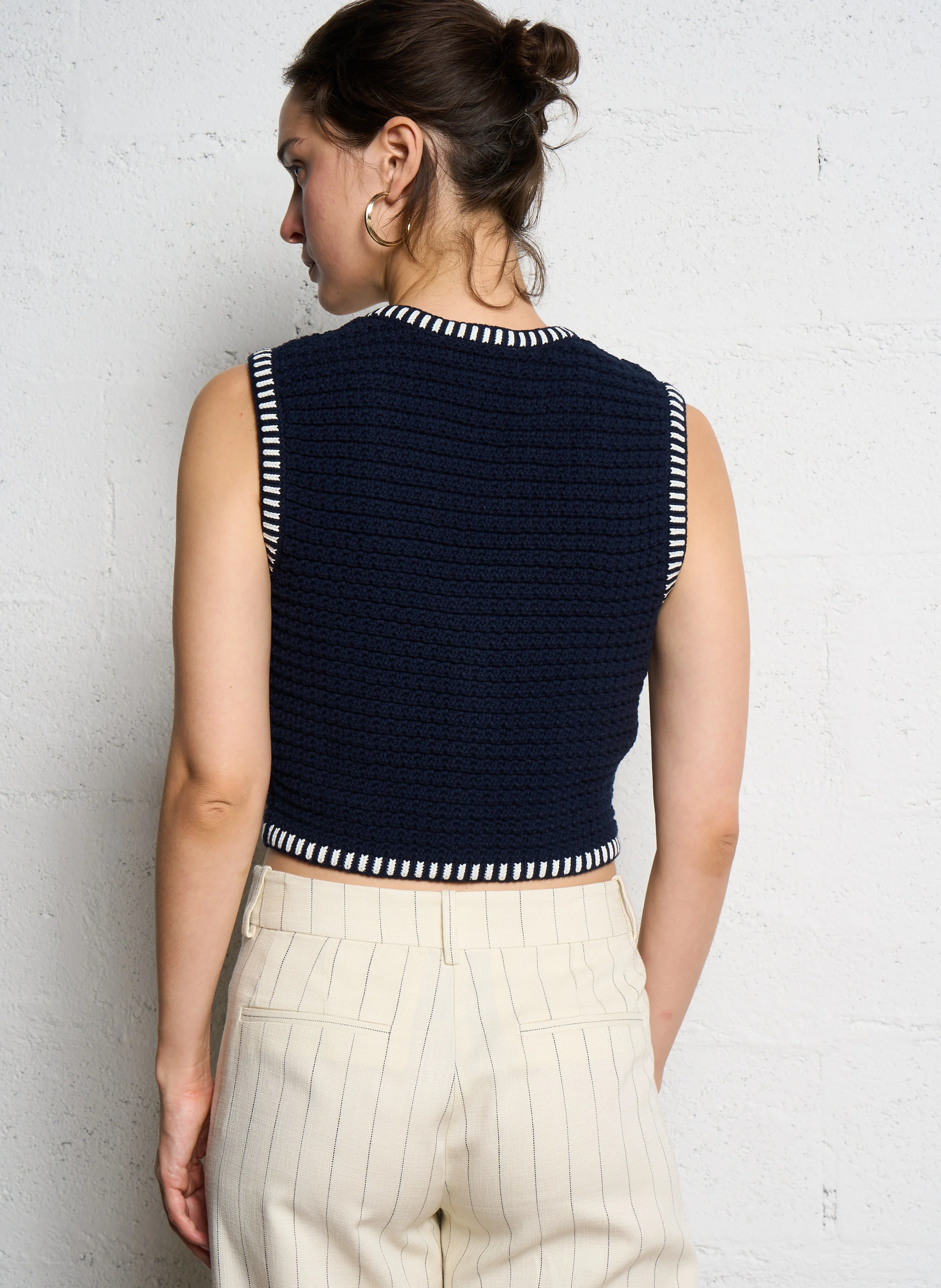 GUSTAVE - Gilet col rond en coton mélangé | Bleu