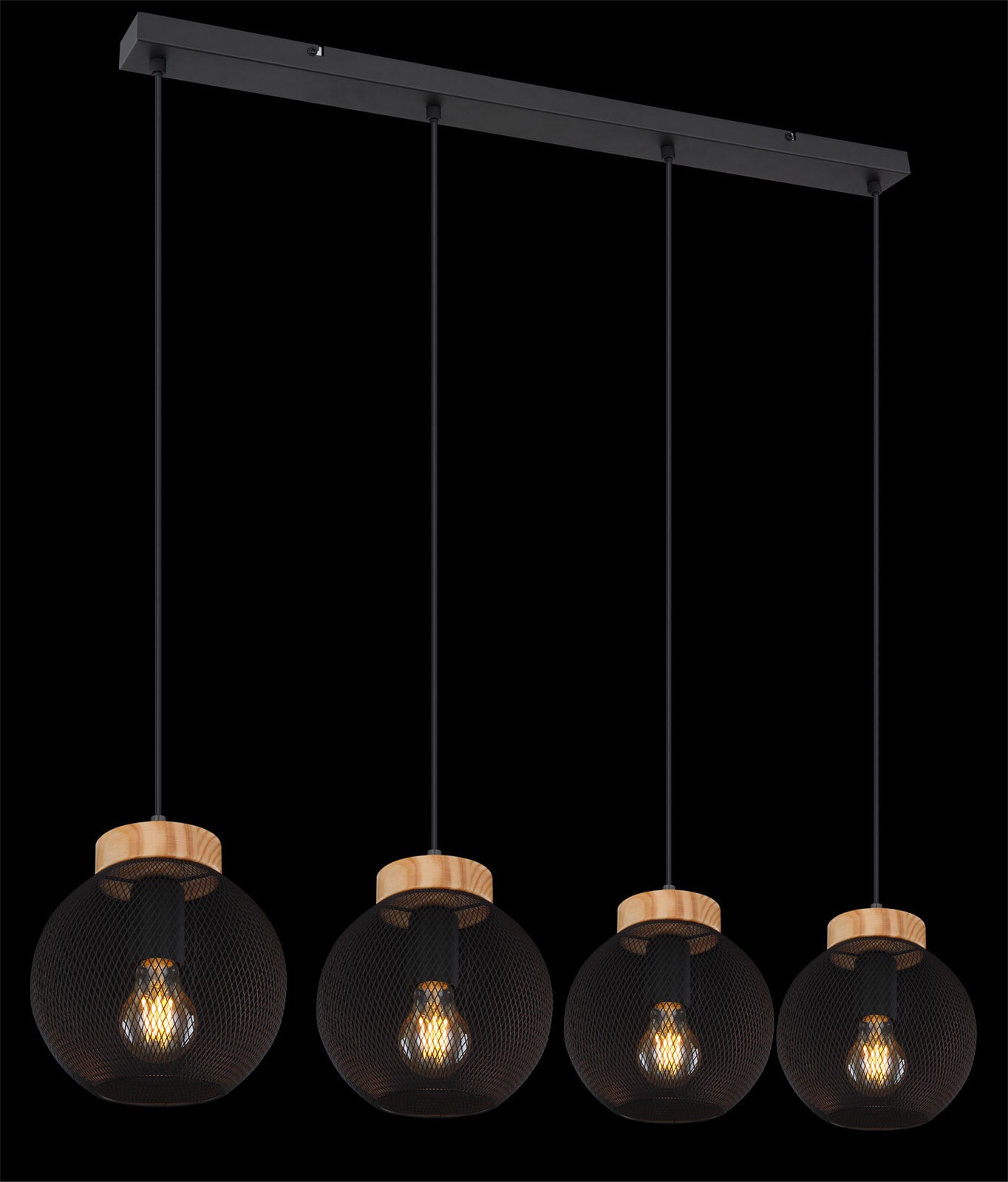 PABLO Pendellampe schwarz 15663-4H, B/H/T: 95 x 120 x 20 cm, Metall, Holz