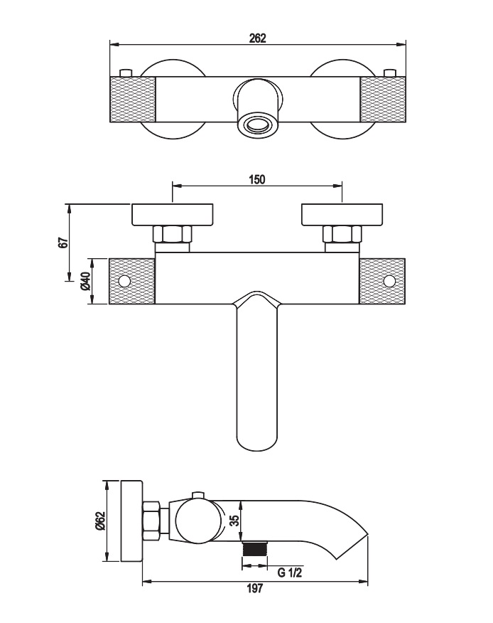 Brauer Black Carving thermostatische badkraan mat zwart