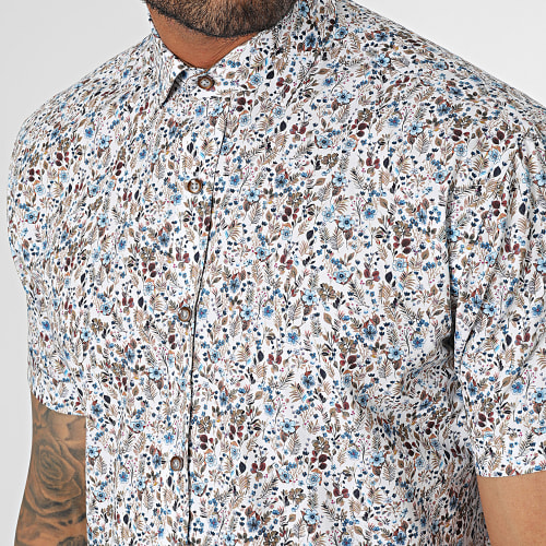 Chemise Manches Courtes Blanc Bleu Clair Floral